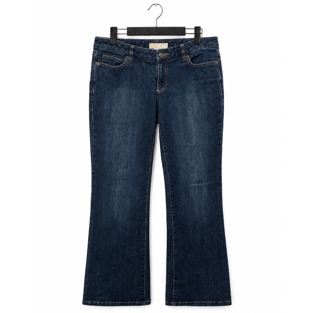 Michael Kors Womens Sparkle Shimmer Flare Jeans Dark Wash Blue Size 6P